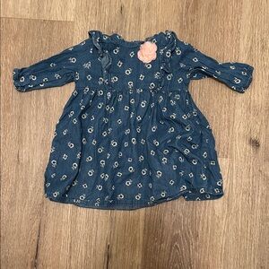 Wonderkids Blue Floral Dress with Peach Detail